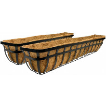 Cajas de Plantas Planas de Hierro Panacea 88559, Negras, 48" L, Paquete de 2 - Construcción de Acero con Forros de Coco