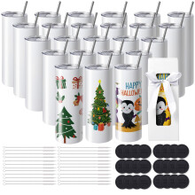 VEVOR 24 Pack Sublimation Tumblers 20oz Skinny Straight  Stainless Steel Sublimation Tumblers Blank  Stainless Steel Double Wall Tumbler for Heat Tran