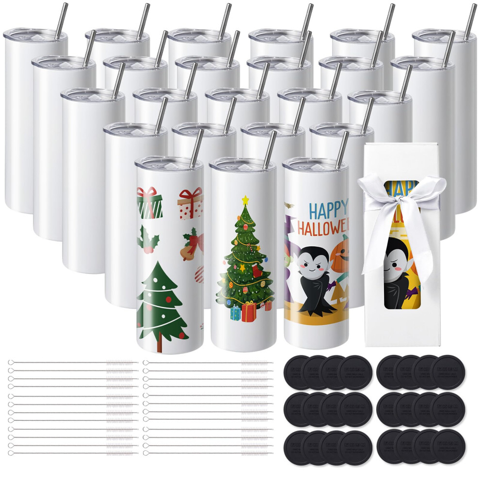 Vevor 24 Pack Sublimation Tumblers 20Oz Skinny Straight Stainless Steel Sublimation Tumblers Blank Stainless Steel Double Wall Tumbler For Heat Tran