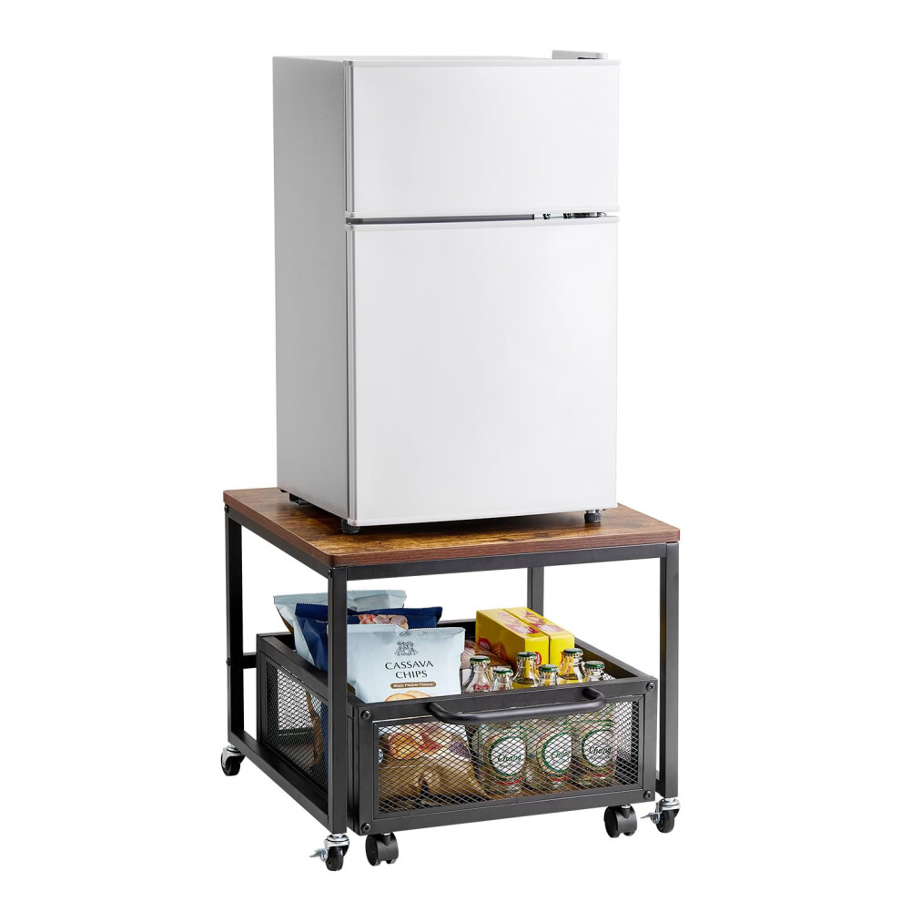 VEVOR Mini Fridge Stand with Storage  198 lbs Mini Fridge Table with Movable Storage Cart & Swivel Wheels  Beverage Refrigerator Stand for Coffee Bar