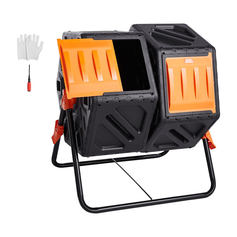 VEVOR Compost Bin  37-Gal Dual Chamber Composting Tumbler  High Volume Two Rotating Chambers with 2 Sliding Door and Steel Frame  BPA Free Composter B