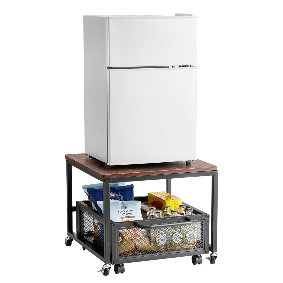 VEVOR Mini Fridge Stand with Storage  198 lbs Mini Fridge Table with Movable Storage Cart & Swivel Wheels  Beverage Refrigerator Stand for Coffee Bar