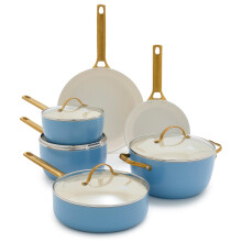 GreenPan Reserve Hard Anodized Healthy Ceramic Nonstick 10 Piece Cookware Pots and Pans Set Gold-Tone Stainless Steel Handles PFAS & PFOA-Free Dish