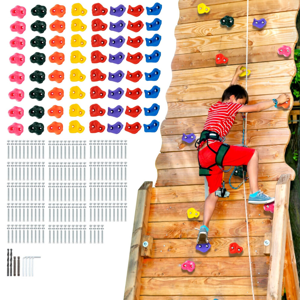 VEVOR 72 Rock Climbing Holds for Kids and Adults  Multi-Colored Climbing Rock Wall Grips for Indoor and Outdoor Playground Play Set - Mounting Hardwar