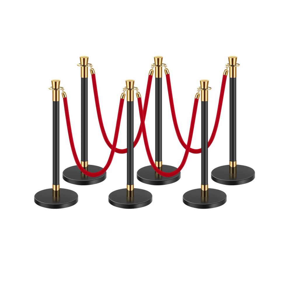 VEVOR Stanchions and Velvet Ropes  6 Pcs Crowd Control Barriers with 4 Red Velvet Ropes  Stainless Steel Stanchion Post Queue with Sand Injection Holl