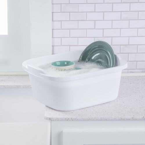 Sterilite 06478008 Durable Heavy-Duty Reinforced Multipurpose Plastic 12 Quart Kitchen Dishpan with Molded Handles White (24 Pack) 2