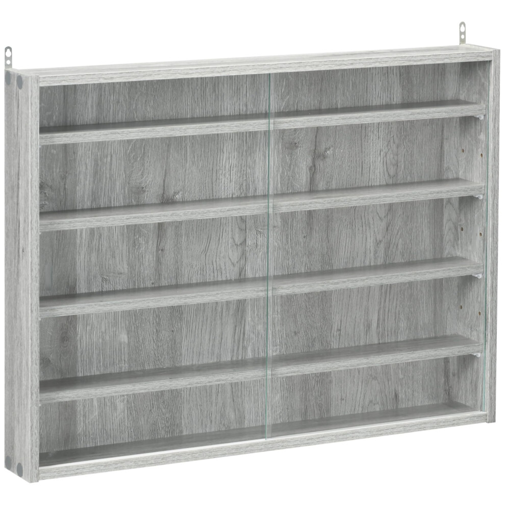 HOMCOM 5-Tier Display Cabinet  Glass Door Cabinet with Adjustable Shelves  Wall-Mounted Display Case for Playroom  Bedroom  Gray