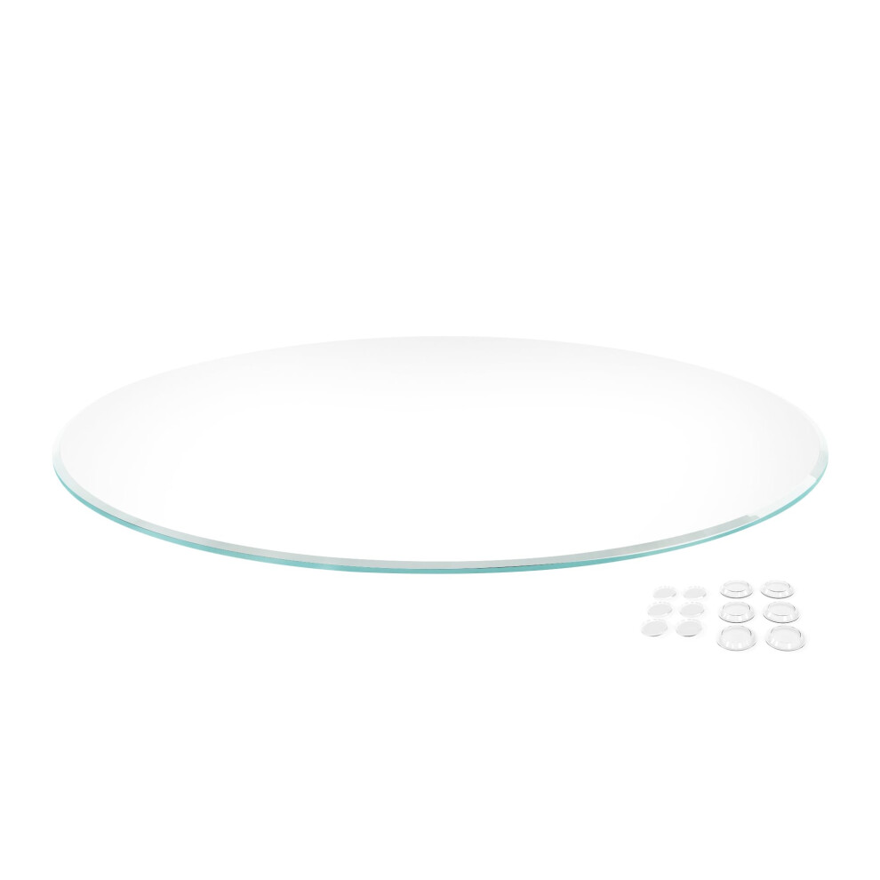 Plateau de table rond en verre ultra transparent de 24 pouces, bord biseauté, verre trempé extra clair à faible teneur en fer, remplacement de 1/
