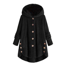 (Black , 2XL) Winter Women Solid Fluffy Coat Overcoat Button Jacket Tops Outwear Sweater Loose