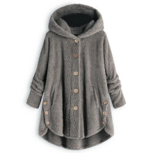 (Dark Gray, S) Winter Women Solid Fluffy Coat Overcoat Button Jacket Tops Outwear Sweater Loose