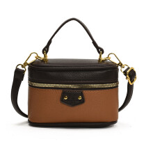 (Brown No Pendant) Shoulder Box Retro Bag Parentchild Style Lychee Patterned Crossbody Handbag Bag