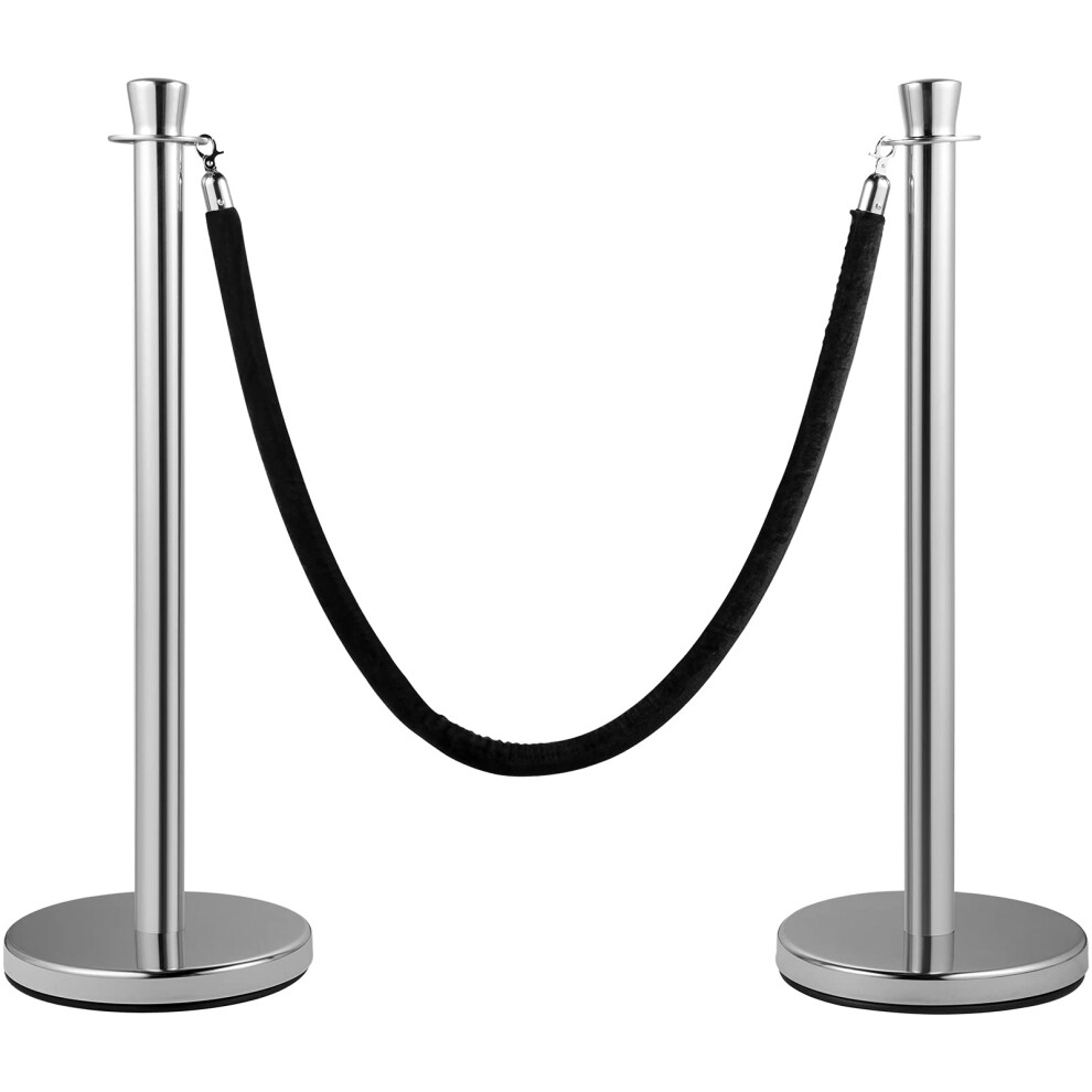 VEVOR Velvet Ropes and Posts 2 Pcs  5 ft Black Velvet Rope  Stanchion Post  Crowd Control Barriers Silver Stanchions  Red Carpet Poles  Crowd Control