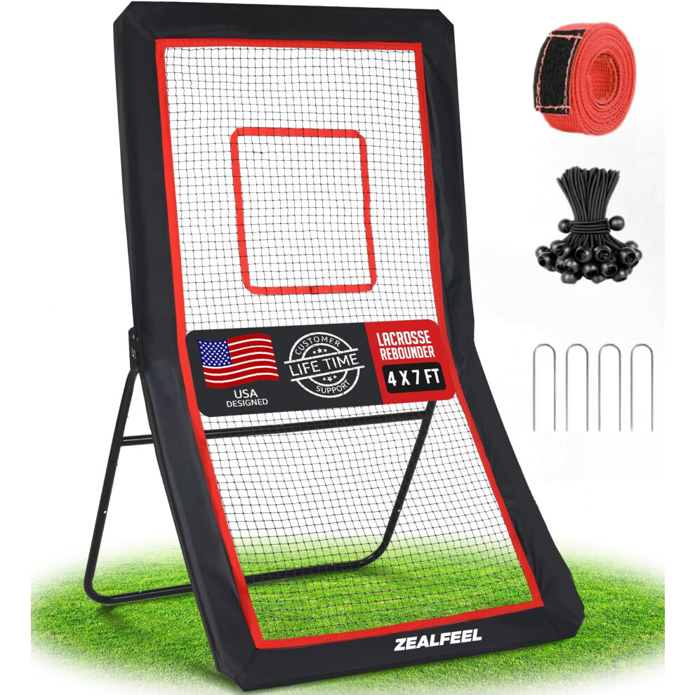 ZEALFEEL Lacrosse Rebounder 4x7ft Lacrosse Rebound for Backyard with 5 Adjustable Angles Target Strip Volleyball Rebounder Net Perfect for Lacross