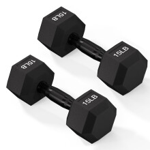 Fitvids Gummibelagd Hex Dumbbell, Handvikter med Anti-Slip Metallhandtag, Flera Storlekar, 15LB Par
