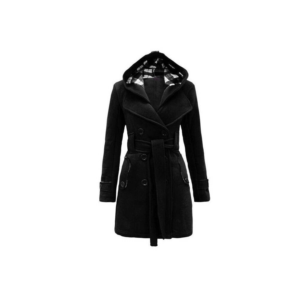(Black, Tag L=US S) Overcoat Long Womens Jacket Warm Winter Outwear Hooded Parka Tops Coat Pea