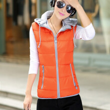 (Orange, XL) Jacket Sleeveless Women Vest Ladies Bodywarmer Hooded Sleeveless Waistcoat