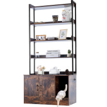 VEVOR Cat Litter Box Enclosure Hidden Cat Box Furniture with 4 Storage Shelves Large Cats House Cabinet Hidden Fit Most Litter Box Wooden Cats Wash