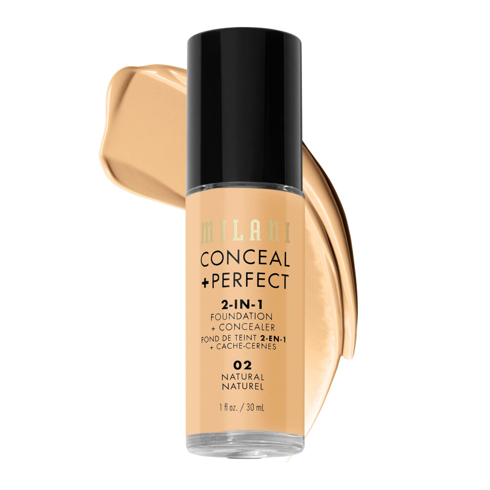 Milani Conceal + Perfect 2-in-1 Foundation + Concealer - Natural (1 Fl. Oz.) Cruelty-Free Liquid Foundation - Cover Under-Eye Circles  Blemishes & Ski