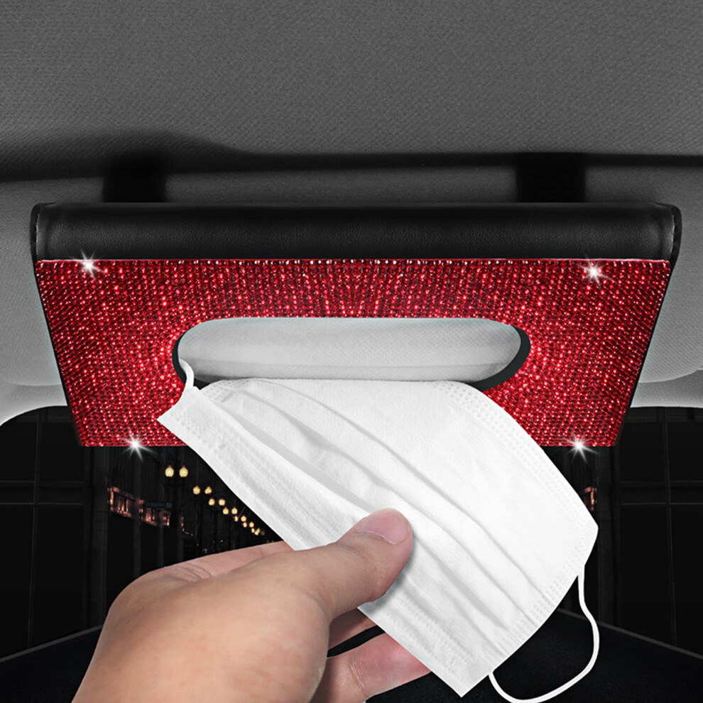 ?2022 Upgraded? Bling Car Sun Visor Tissue Box With Refills Paper Towels Pu Leather Backseat Mask Case Crystal Sparkling Napkin Holder Handmade Deco 701737798382