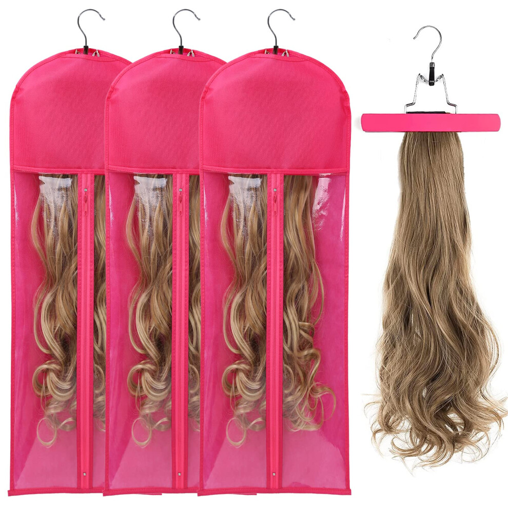Aihopesto 3Pcs Extra Long Wig Storage Bag With Wooden Hanger Hair Extension Storage Bag With Hanger Portable Dust-Proof Portable Suit With Transparen