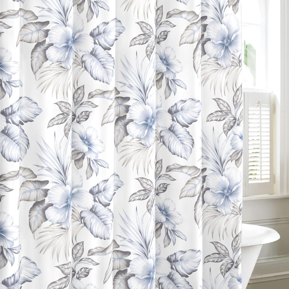 Tommy Bahama - Fabric Shower Curtain Tropical Lightweight Style Hook Holes Top (Casablanca Garden Grey 72"""" X 72"""")
