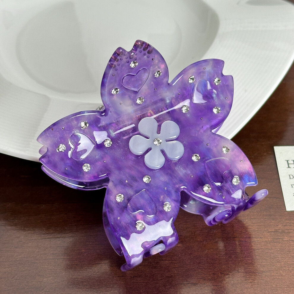 (Vibrant Purple) And Trendy Elegant Acetate Hair Claw Clip With Beautiful Floral Motifs Sparkling And Rhinestones-image-OPC-PGTCTRR-NEW
