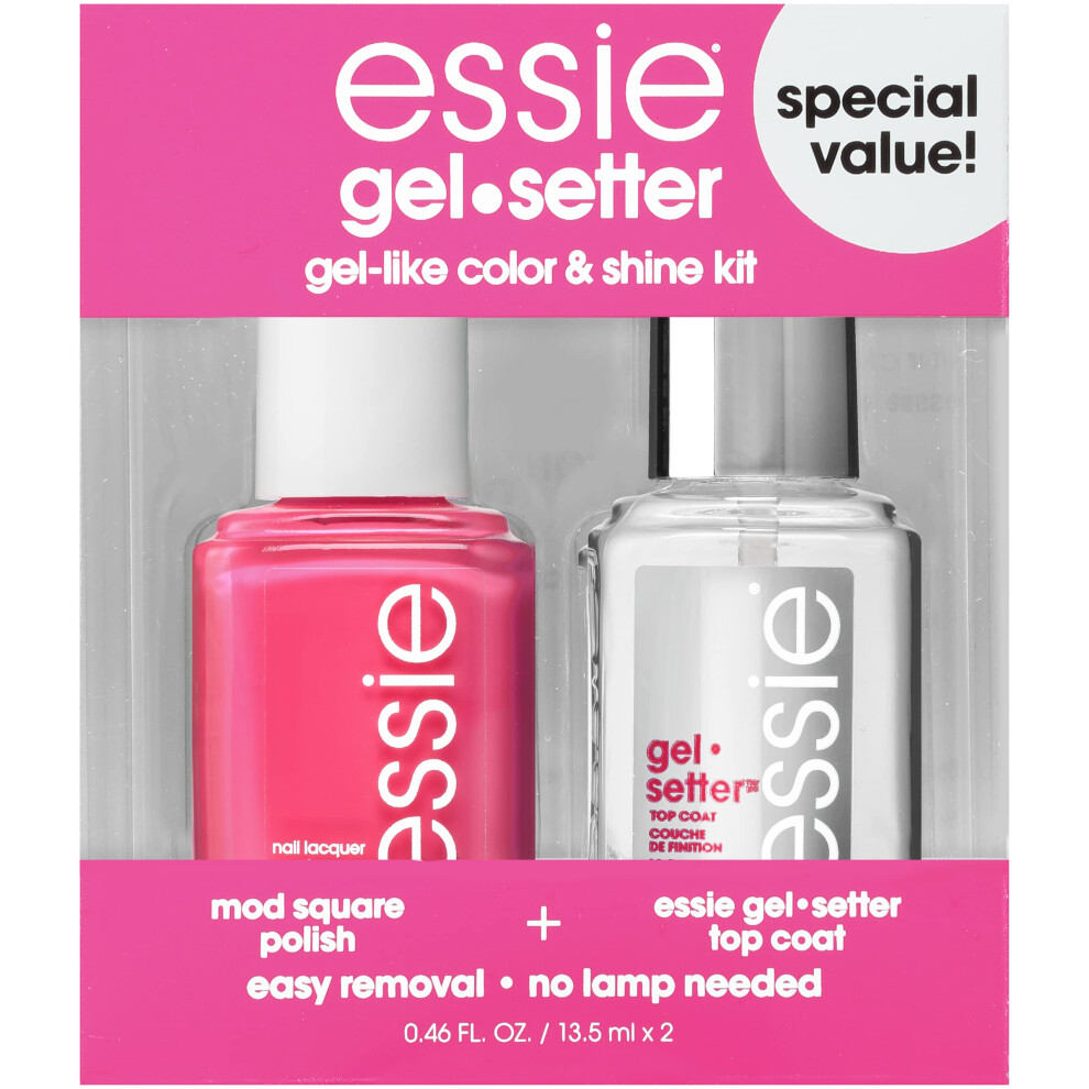 essie Gel Couture Nail Polish Kit  Hot Pink Nail Polish + Top Coat  Mod Squad  0.46 oz each