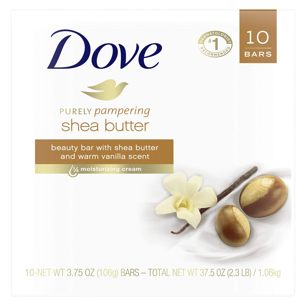 Holubica Dove Purely Pampering Beauty Bar For Softer Skin Shea Butter More Moisturizing Than Bar Soap 3.75 Oz 10 Bars