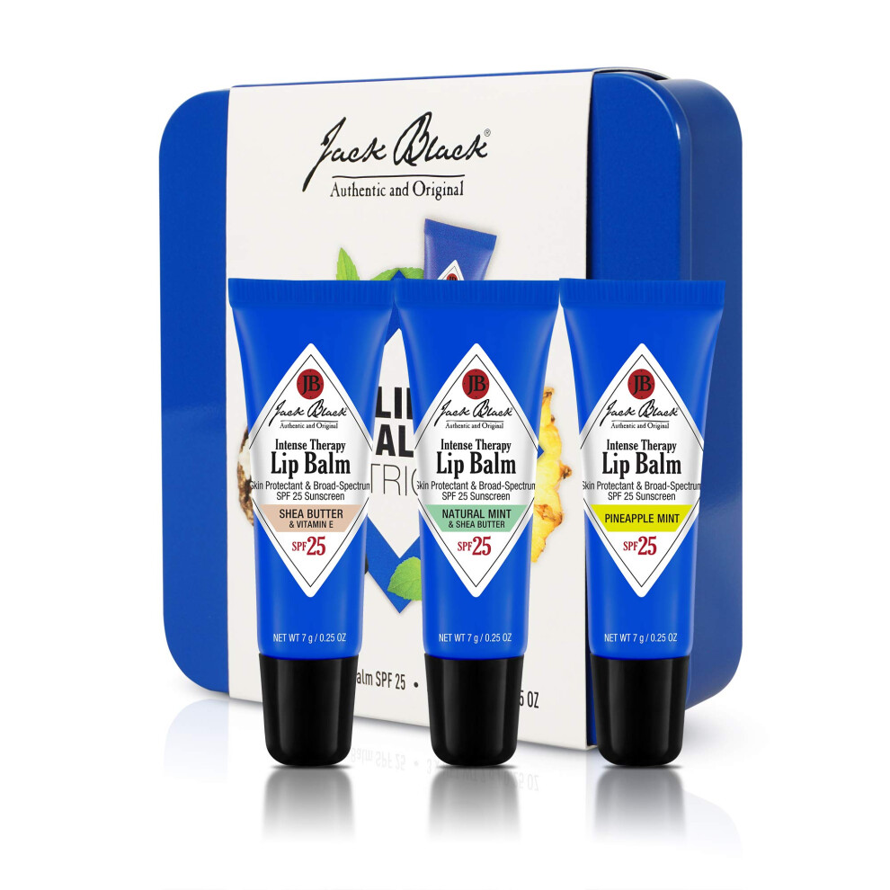 Jack Black Intense Therapy Lip Balm  0.25-Oz. Trio - SPF 25 Sun Protection  Lip Moisturizer  Hydrating Lip Balm with SPF  Lip Sunscreen to Relieve Dry
