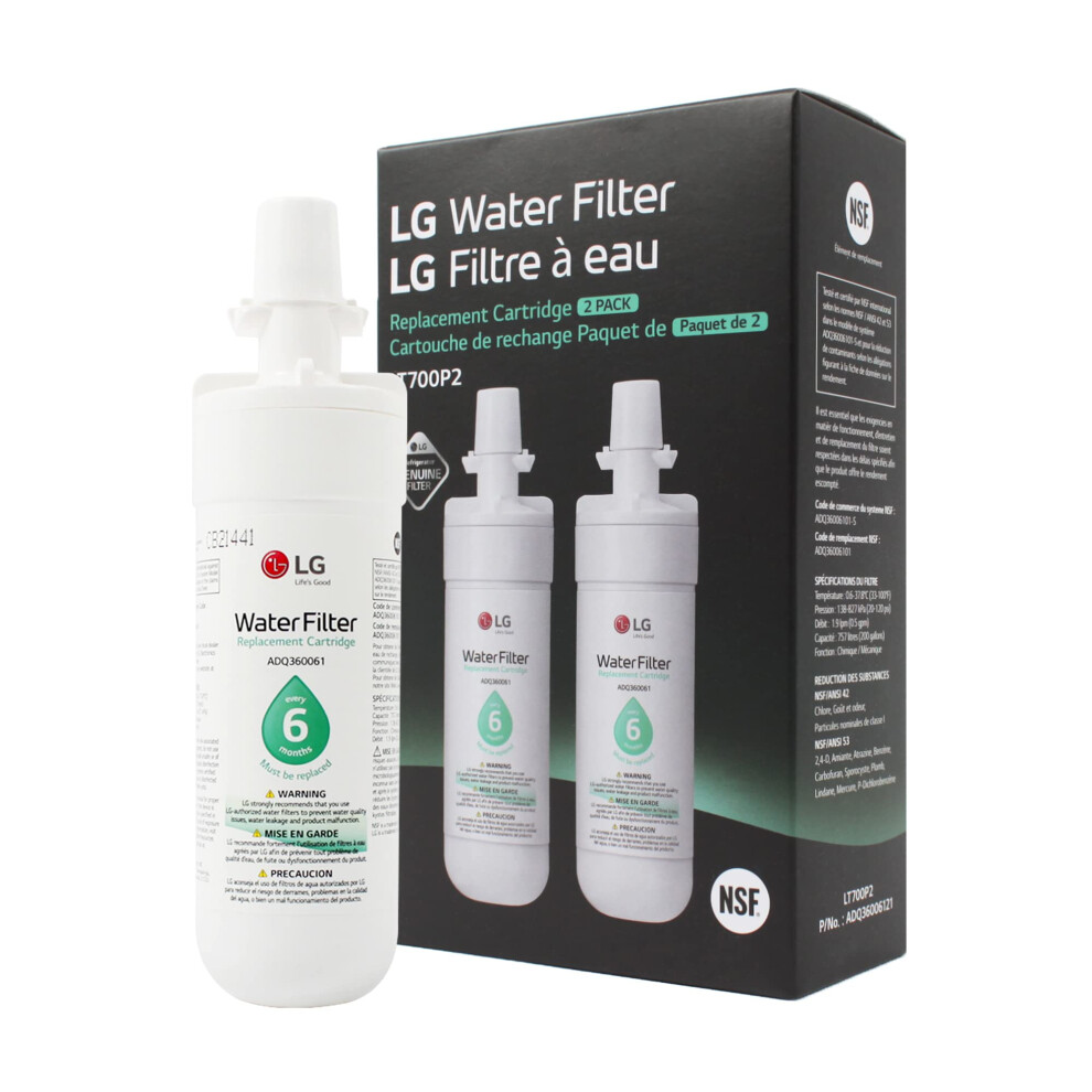 LG LT700P2 6-Month / 200 Gallon Refrigerator Replacement Water Filter  2 Count (Pack of 1)  White