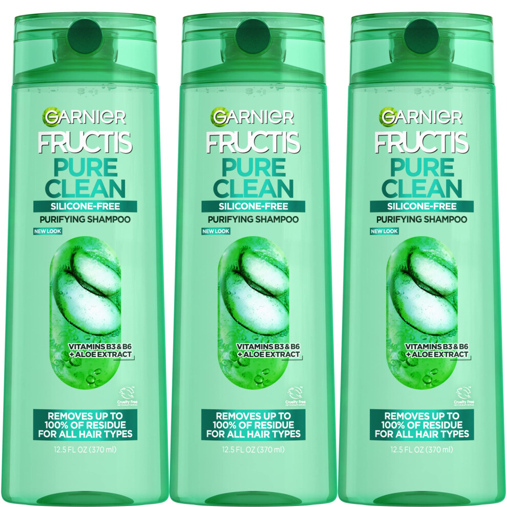 Garnier Fructis Pure Clean Purifying Shampoo Silicone-Free 12.5 Fl Oz 3 Count (Packaging May Vary)