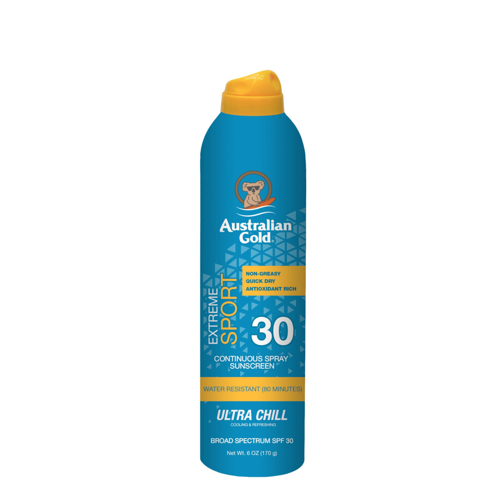 Australian Gold Extreme Continuous Spray Sunscreen SPF 30  Broad Spectrum  Sweat and Water Resistant  Non-Greasy  Oxybenzone Free  Cruelty Free  Sport