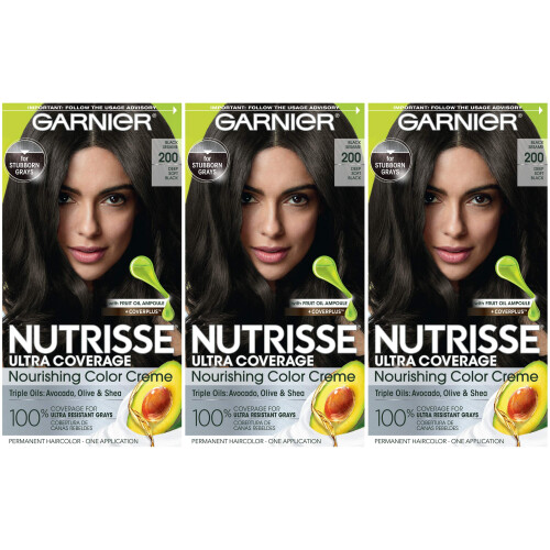 Garnier Nutrisse Ultra Coverage Κρέμα Χρώματος Μαλλιών, 200 Μαύρο Σησάμι, Μόνιμη Βαφή, 3 Τεμάχια