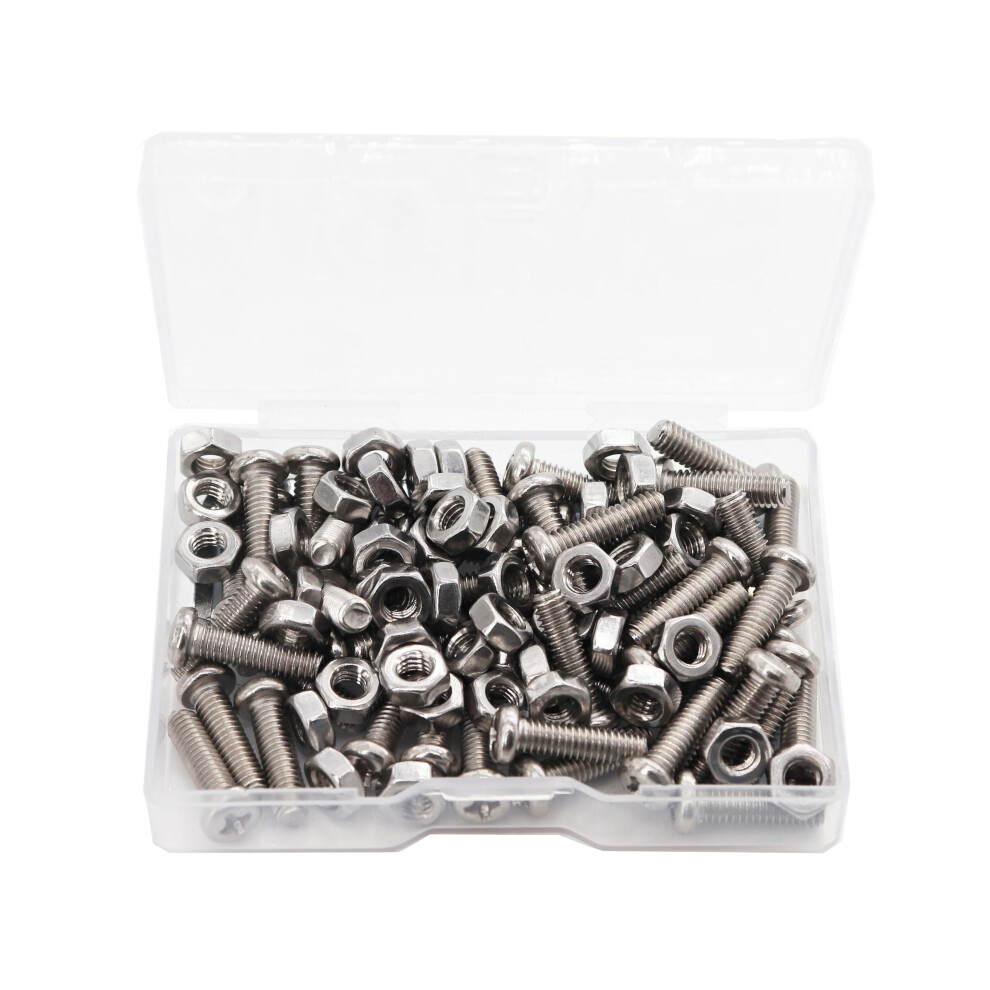 Cseao 50-Pack M3 X 10Mm Pan Head Phillips Drive Machine Screws Hex Nuts Set Stainless Steel 304 735209183260