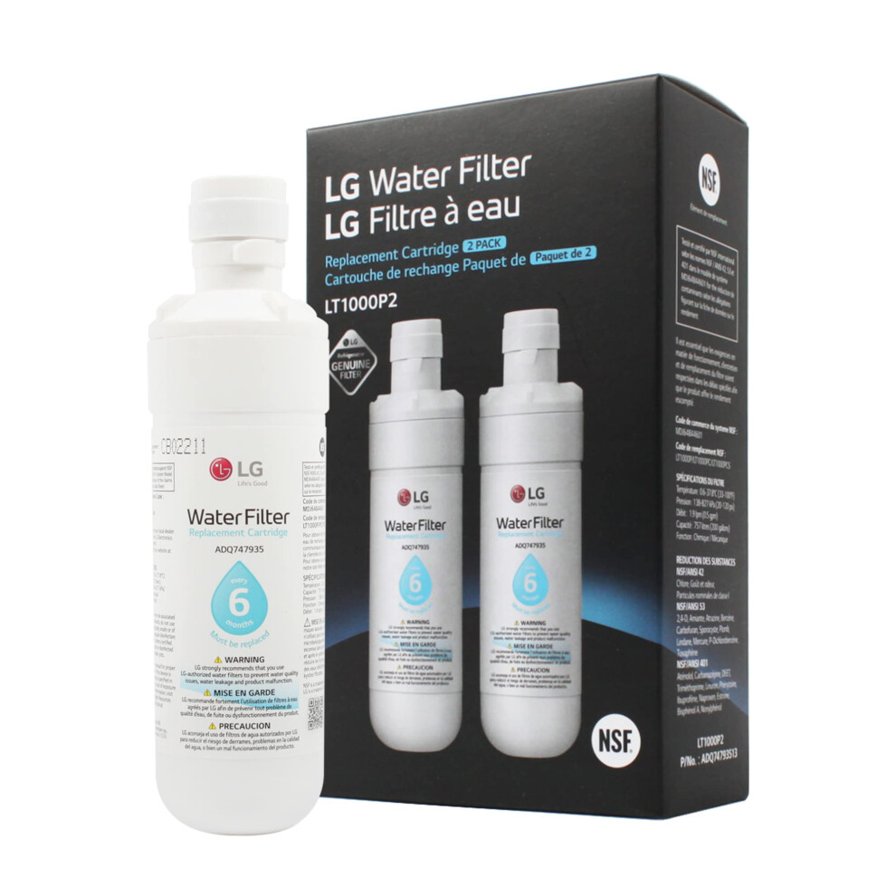 LG LT1000P2 6-Month / 200 Gallon Refrigerator Replacement Water Filter  Reduces Chlorine  2 Count (Pack of 1)  White.