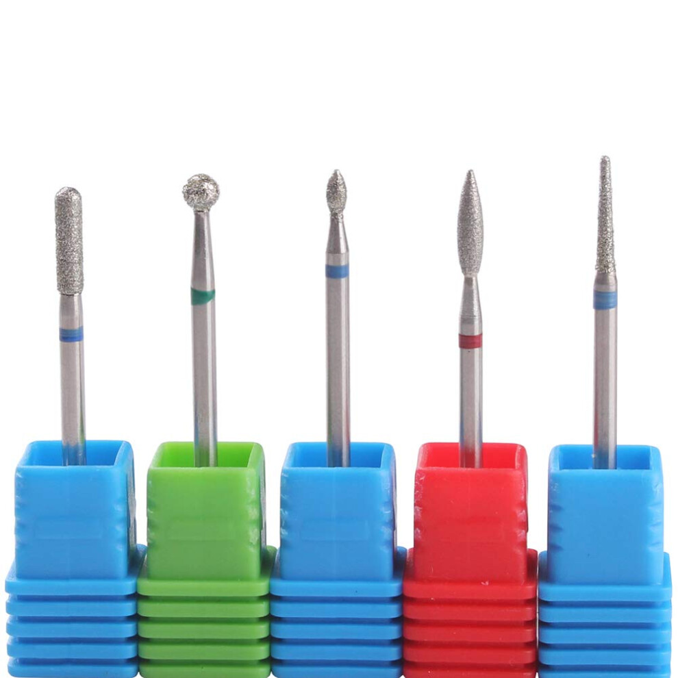 Mzcmsl Russian Manicure Drill Bits Cylinder/Ball/Flame/Needle Cuticle Bit 3/32 Shank Diamond Nail Drill Bit 5Pcs