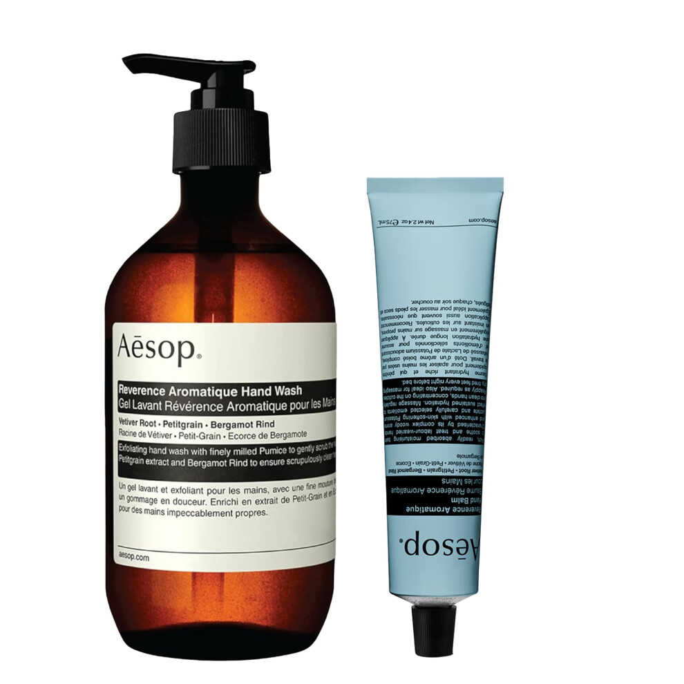 Aesop Reverence Aromatique Exfoliating Hand Wash + Hand Balm Set | Cleanse and Exfoliate the Hands | Paraben-Free  Cruelty-Free + Vegan | 16.9 oz + 2.