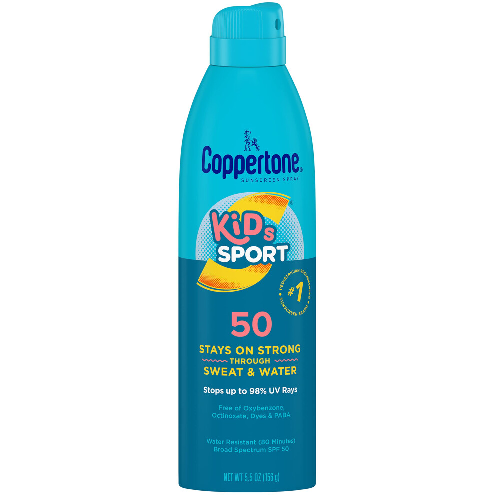 Coppertone Sport Kids Sunscreen Spray Spf 50, Water Resistant, Continuous Spray Sunscreen For Kids, Broad Spectrum Sunscreen Spf 50, 5.5 Oz Spray