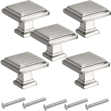 FOCCTS 5 Pack Cabinet Knobs Brushed Nickel Kitchen Cabinet Hardware Square Knobs Stainless Steel Cabinet Knobs for Dresser Drawers 1-1/4 inch