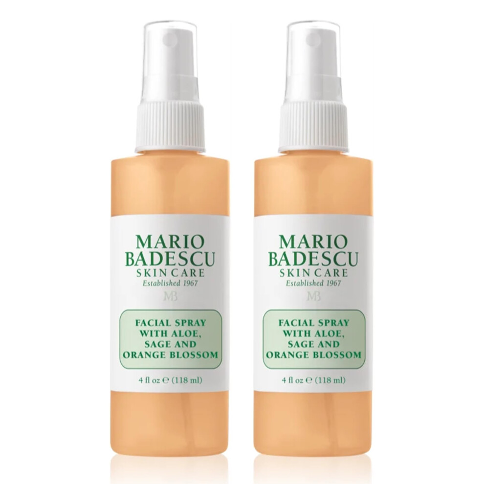 Mario Badescu Facial Spray with Aloe  Sage and Orange Blossom for All Skin Types | Face Mist That Hydrates & Uplifts | 4 FL OZ & 4 FL OZ Combo