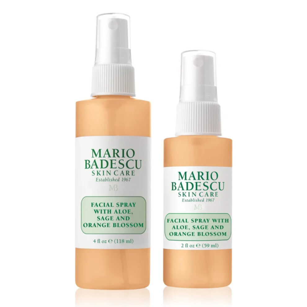 Mario Badescu Facial Spray with Aloe  Sage and Orange Blossom for All Skin Types | Face Mist That Hydrates & Uplifts | 4 FL OZ & 2 FL OZ Combo