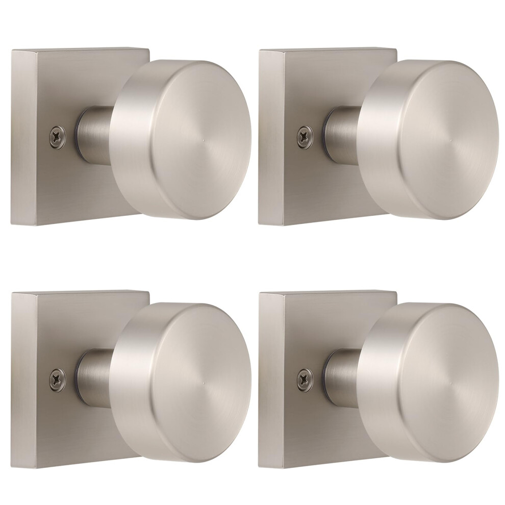 Coolnews 4 Pack Brushed Nickel Dummy Door Knobs Interior Single Sided Square Modern Dummy Door Knob Door Handle For Hall/Closet Satin Nickel 639395277140