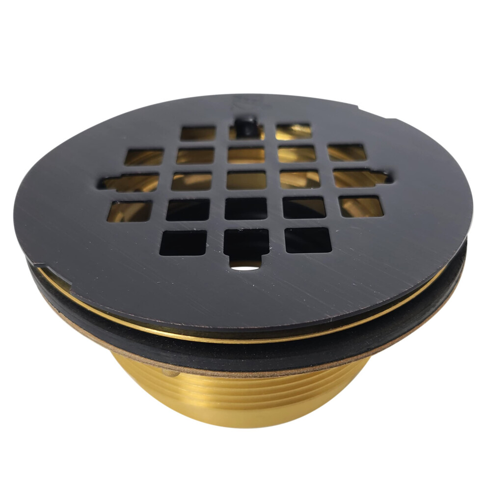Westbrass D206b-12A 2"""" No-Caulk Brass Compression Shower Drain With 4-1/4"""" Round Grid Cover 1-Pack Oil Rubbed Bronze 747028433105
