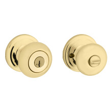 Kwikset Juno Entry Door Knob with Lock and Key  Secure Keyed Handle Exterior  Front Entrance and Bedroom  Polished Brass  Pick Resistant SmartKey Reke