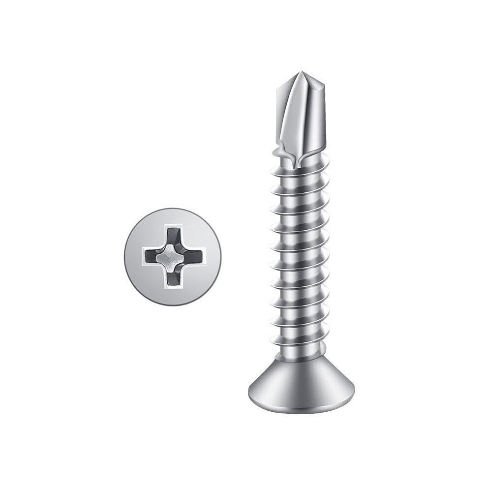 #14 X 3-1/4"""" (25 Balen) Rouby Do Plechu S Plochou Hlavou Samorezn Roub Phillips Samovrtn Rouby 410 Nerezov Ocel-image