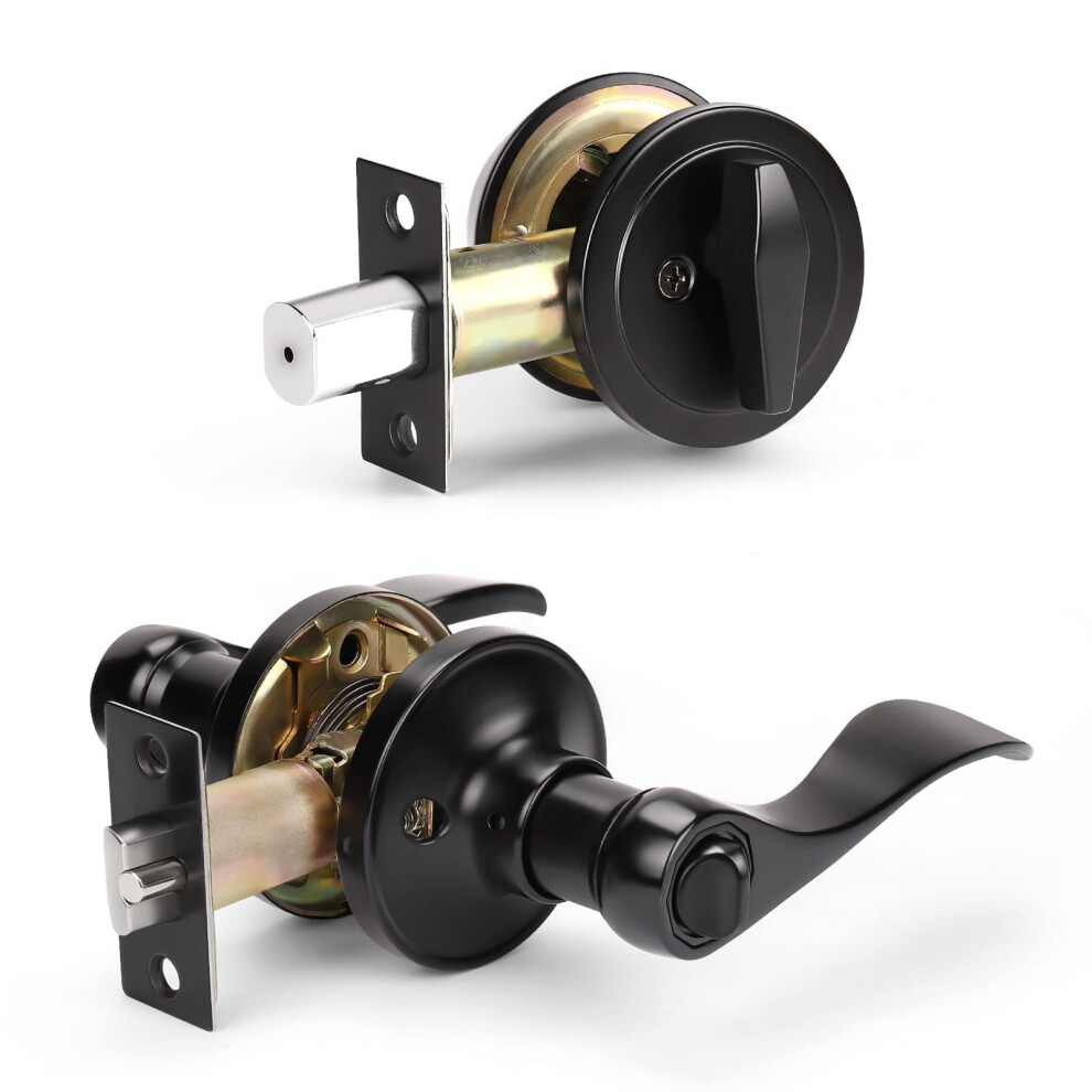 Knobwell 6 Pack Keyed Alike Entrance Door Lever Door Handle Exterior Door Lock Set With Single Cylinder Deadbolt Reversible For Right And Left Handing 715668503649