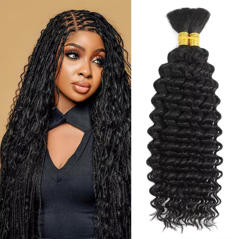 Missbox Unisex Human Braiding Hair 2 Bundles/Pack 100G Curly Water Wave Human Bulk Hair For Braiding No Weft 12A 22 Inch Brazilian Virgin Human Braiding Hair For Boh