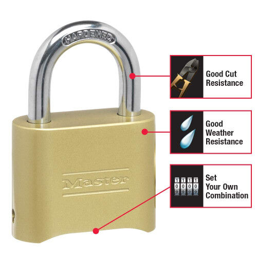 Master Lock Master Lock Χρυσό Λουκέτο Συνδυασμού, Κλειδαριά για Εξωτερικούς Χώρους, 2" Σώμα 2