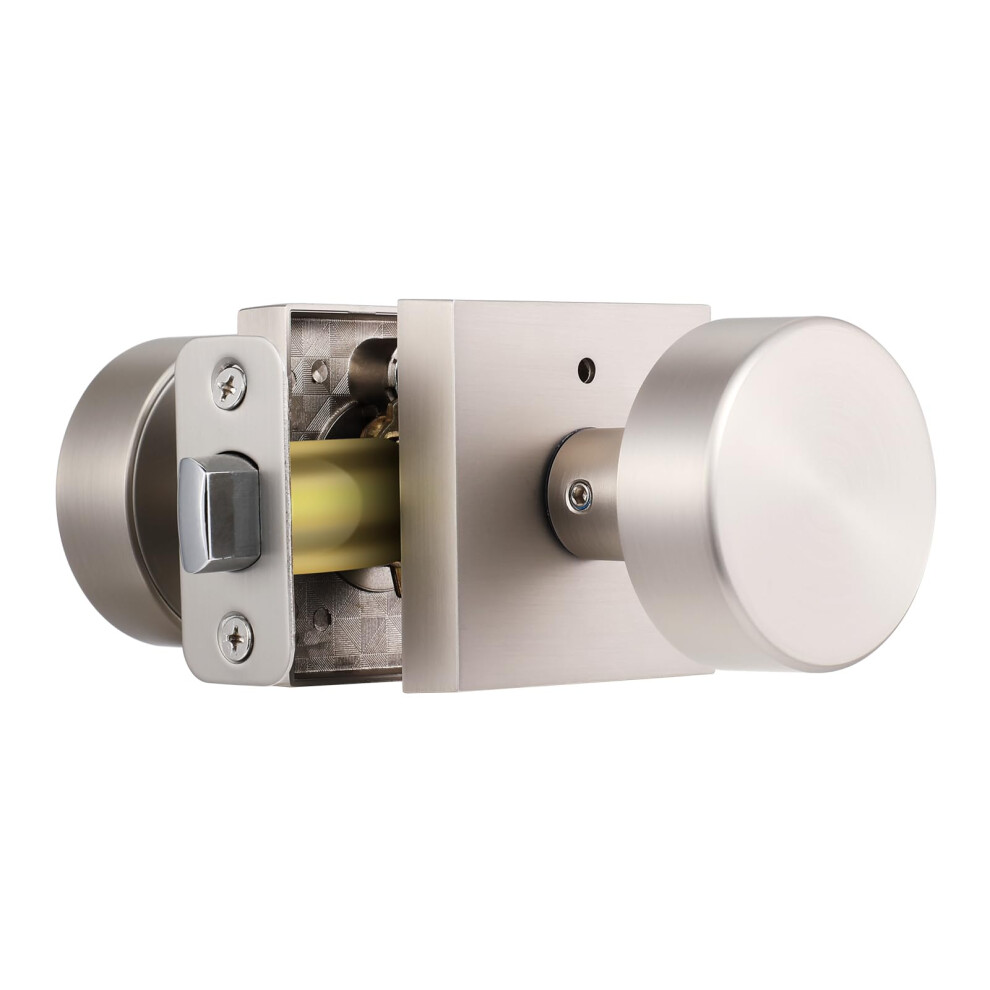 Coolnews Brushed Nickel Door Knobs Interior Satin Nickel Privacy Bathroom Door Knob With Lock Modern Square Privacy Interior Door Handle For Bedroom 639395277119