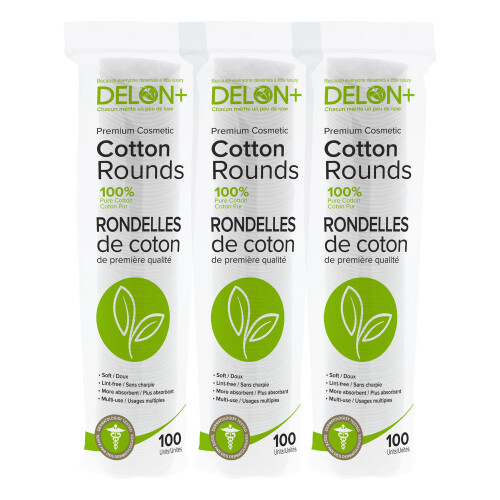 DELON Premium Στρογγυλές Βαμβακερές Πάστες, 100 Τεμάχια (Συσκευασία 3)